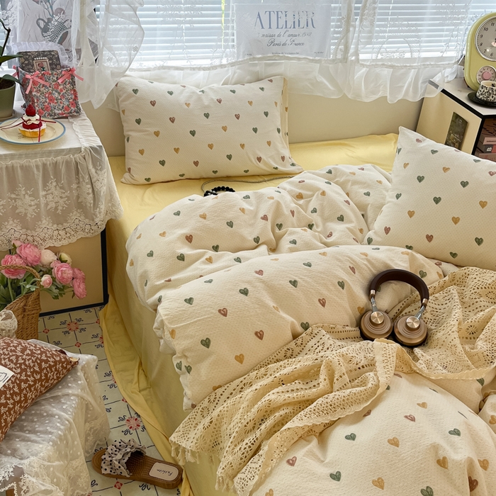 91家纺网 家纺一手货源 找家纺 彩韵家纺 2025新款超柔云感m印花双层纱四件套 同心相印