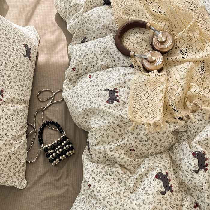 91家纺网 家纺一手货源 找家纺 彩韵家纺 2025新款超柔云感m印花双层纱四件套 丛林醉猫