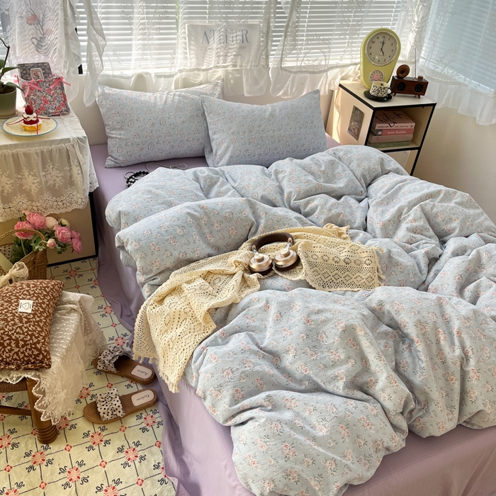 91家纺网 家纺一手货源 找家纺 彩韵家纺 2025新款超柔云感m印花双层纱四件套 繁景如画