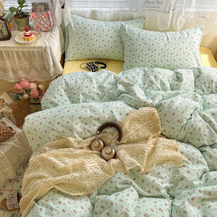 91家纺网 家纺一手货源 找家纺 彩韵家纺 2025新款超柔云感m印花双层纱四件套 芬芳玫瑰