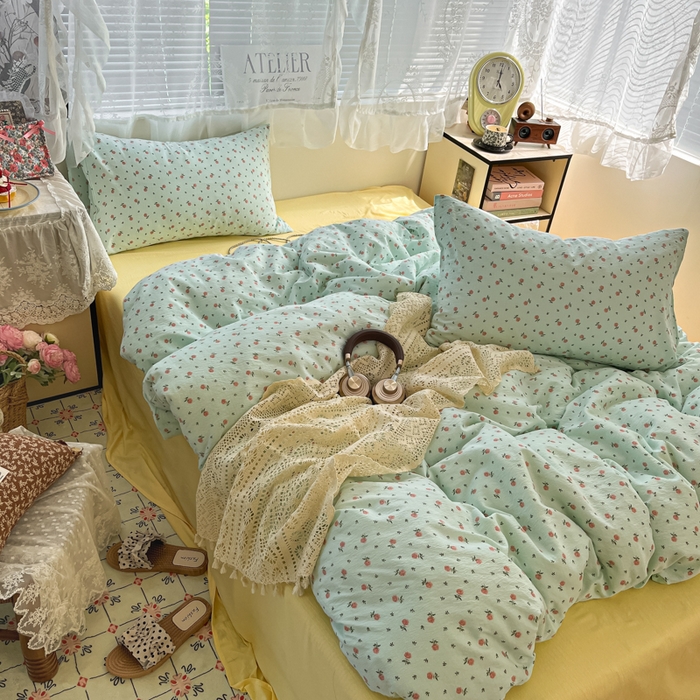 91家纺网 家纺一手货源 找家纺 彩韵家纺 2025新款超柔云感m印花双层纱四件套 芬芳玫瑰