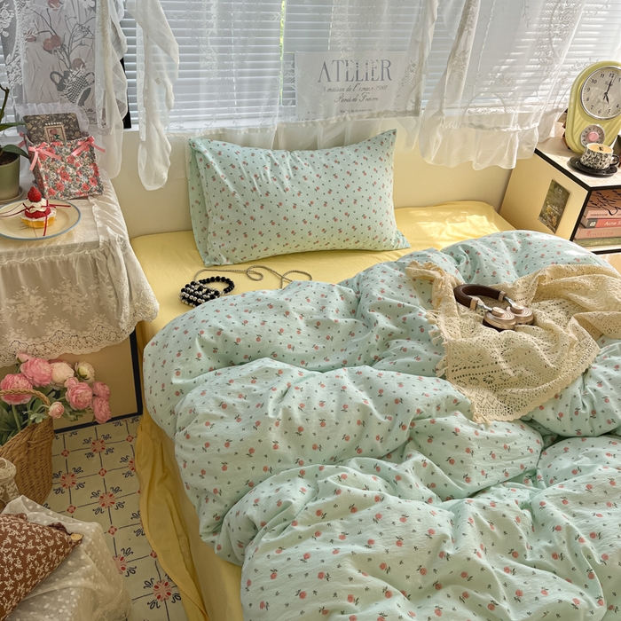 91家纺网 家纺一手货源 找家纺 彩韵家纺 2025新款超柔云感m印花双层纱四件套 芬芳玫瑰