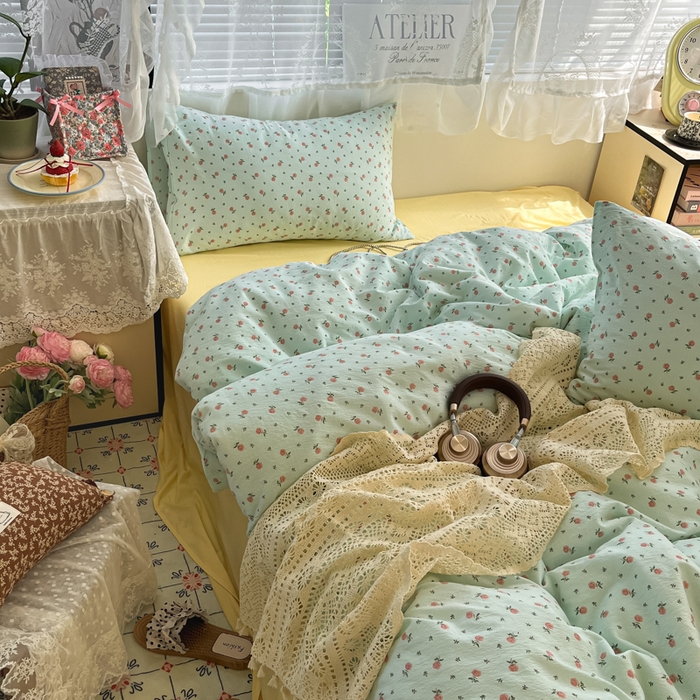 91家纺网 家纺一手货源 找家纺 彩韵家纺 2025新款超柔云感m印花双层纱四件套 芬芳玫瑰