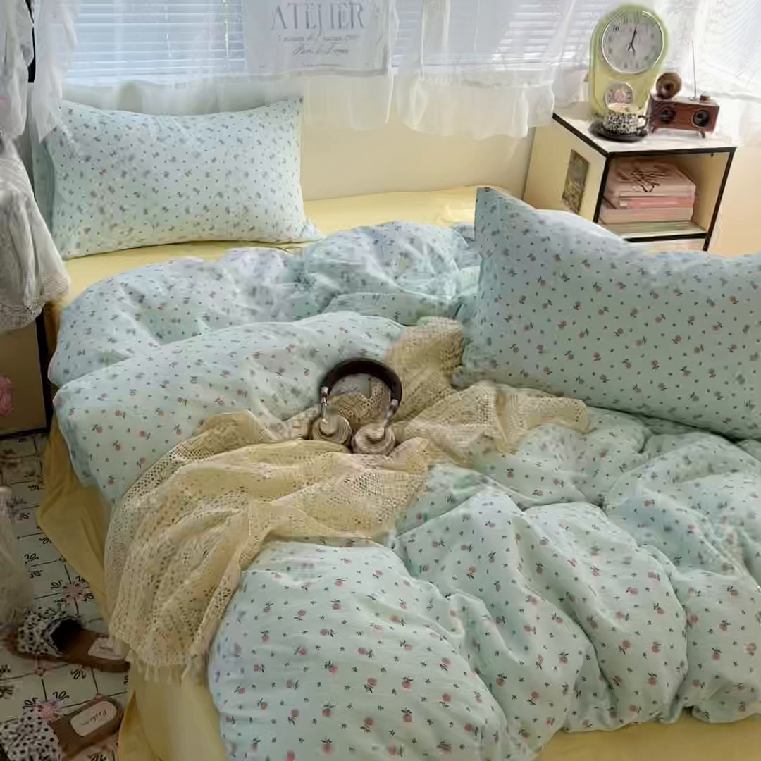 91家纺网 家纺一手货源 找家纺 彩韵家纺 2025新款超柔云感m印花双层纱四件套 芬芳玫瑰