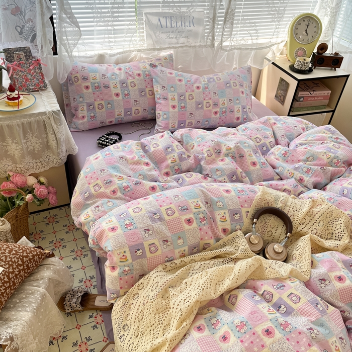 彩韵家纺 2025新款超柔云感m印花双层纱四件套 格格猫咪