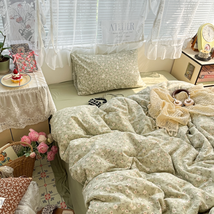 91家纺网 家纺一手货源 找家纺 彩韵家纺 2025新款超柔云感m印花双层纱四件套 花丛小兔