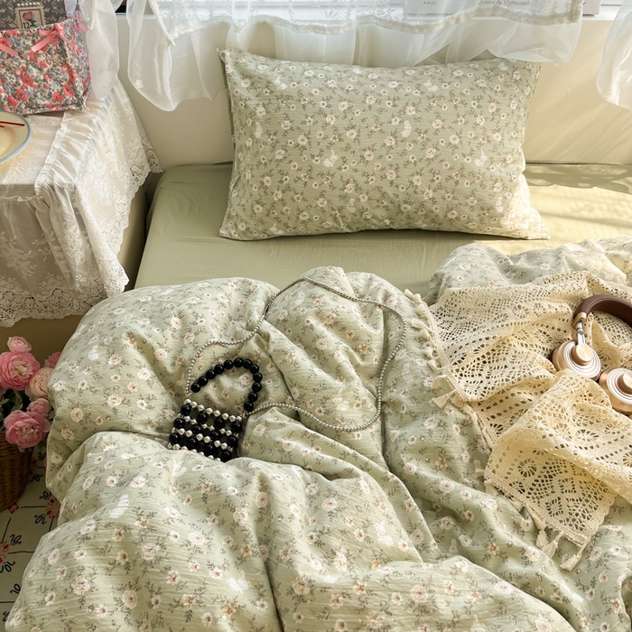 91家纺网 家纺一手货源 找家纺 彩韵家纺 2025新款超柔云感m印花双层纱四件套 花丛小兔