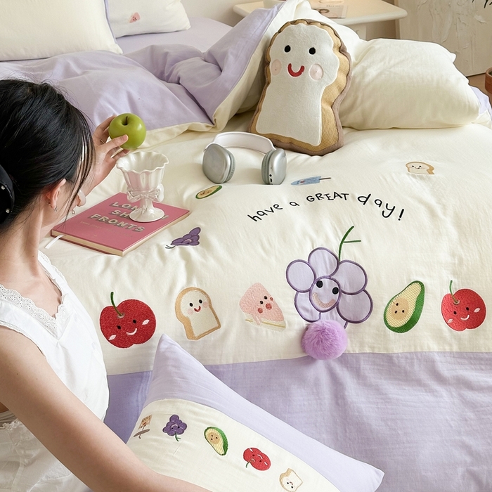 91家纺网 家纺一手货源 找家纺 （总）西西家居2025新款A类超柔有氧双层纱四件套-葡萄多肉（券后不低于328）