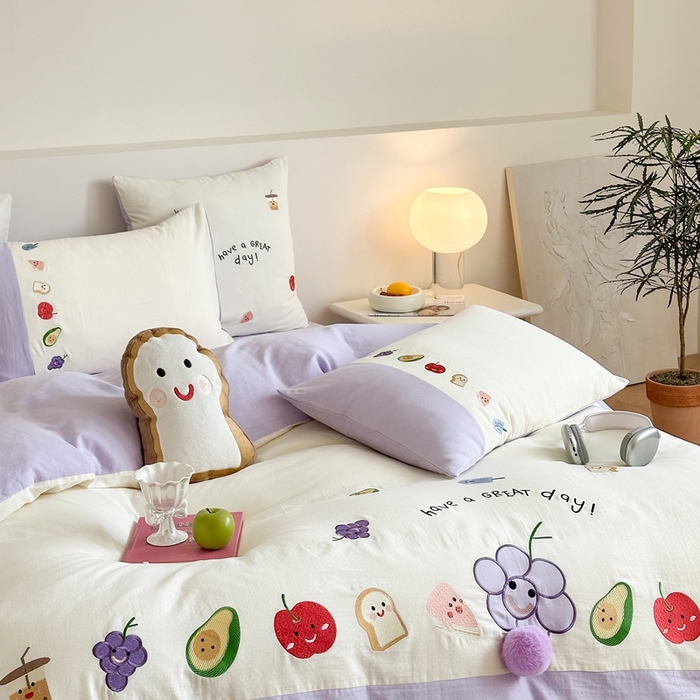 （总）西西家居2025新款A类超柔有氧双层纱四件套-葡萄多肉（券后不低于328）