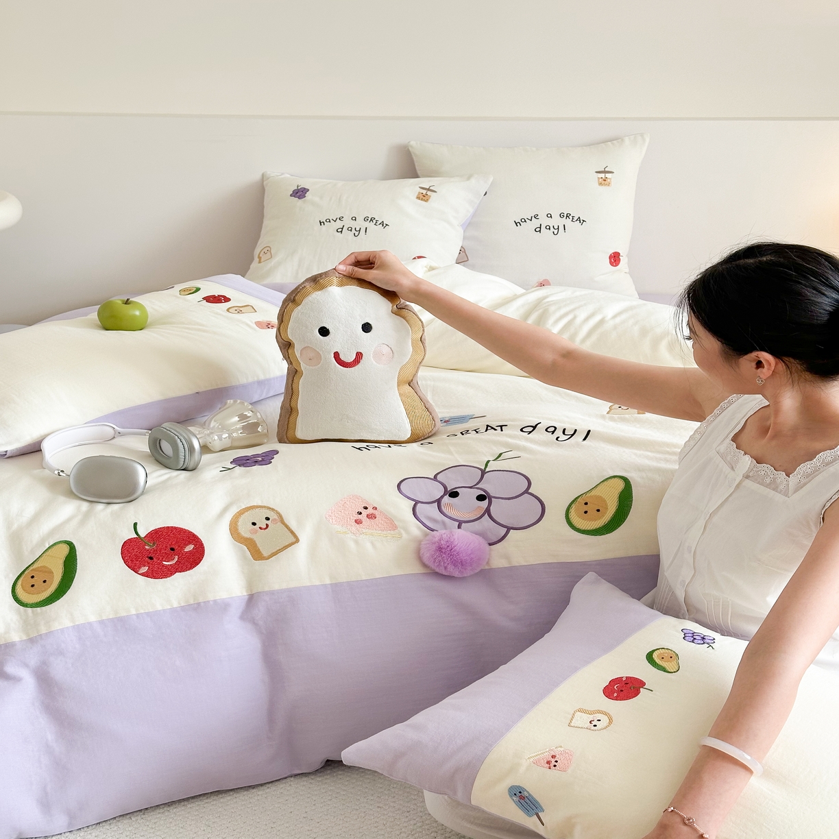 91家纺网 家纺一手货源 找家纺 （总）西西家居2025新款A类超柔有氧双层纱四件套-葡萄多肉（券后不低于328）