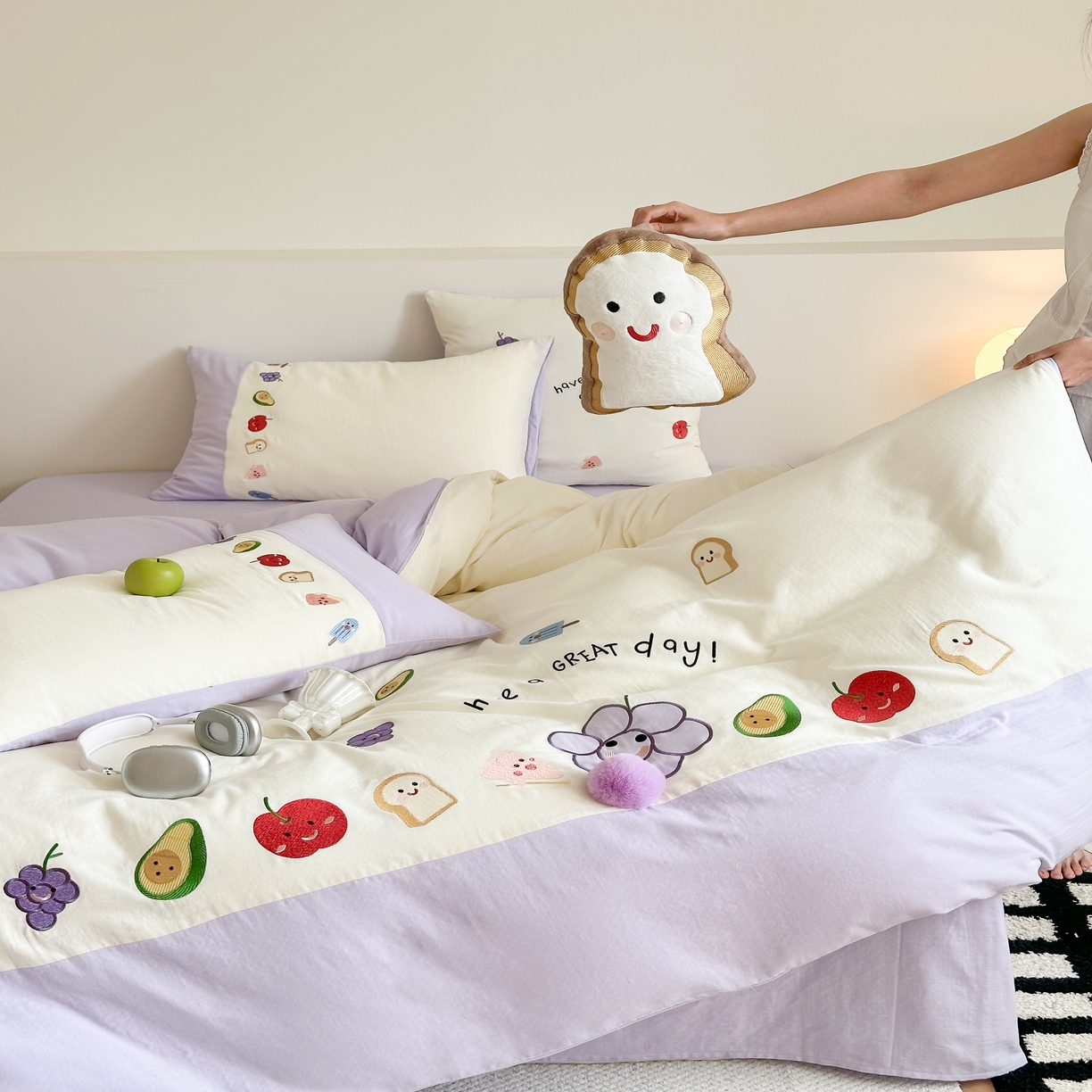 91家纺网 家纺一手货源 找家纺 （总）西西家居2025新款A类超柔有氧双层纱四件套-葡萄多肉（券后不低于328）