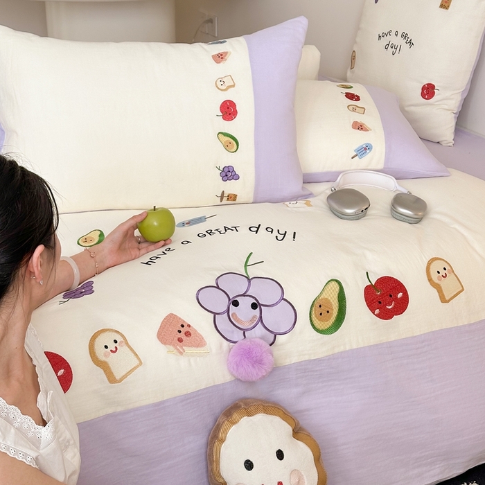 91家纺网 家纺一手货源 找家纺 （总）西西家居2025新款A类超柔有氧双层纱四件套-葡萄多肉（券后不低于328）