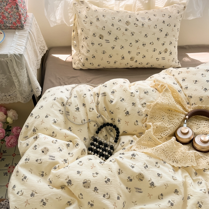 91家纺网 家纺一手货源 找家纺 彩韵家纺 2025新款超柔云感m印花双层纱四件套 快乐时光