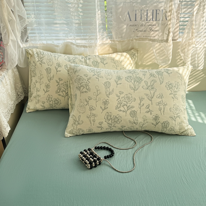 91家纺网 家纺一手货源 找家纺 彩韵家纺 2025新款超柔云感m印花双层纱四件套 落英缤纷