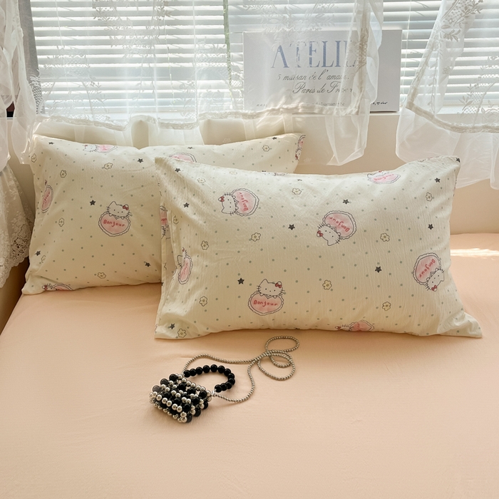 91家纺网 家纺一手货源 找家纺 彩韵家纺 2025新款超柔云感m印花双层纱四件套 萌新猫咪