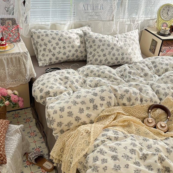 91家纺网 家纺一手货源 找家纺 彩韵家纺 2025新款超柔云感m印花双层纱四件套 桃花朵朵