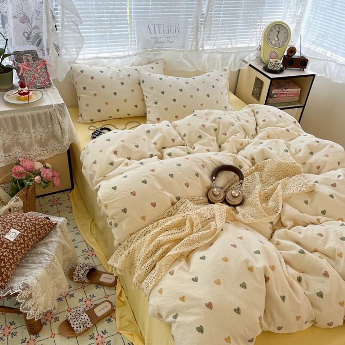 91家纺网 家纺一手货源 找家纺 彩韵家纺 2025新款超柔云感m印花双层纱四件套 同心相印