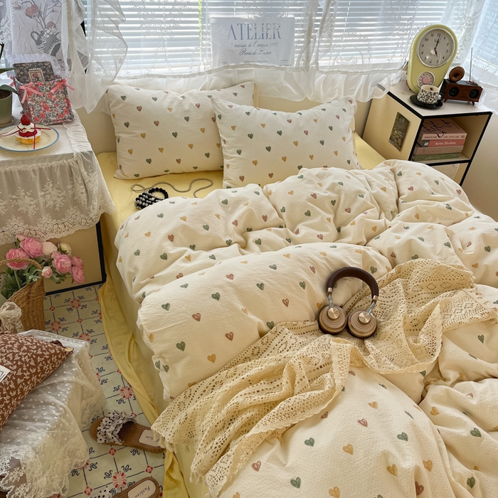 91家纺网 家纺一手货源 找家纺 彩韵家纺 2025新款超柔云感m印花双层纱四件套 同心相印