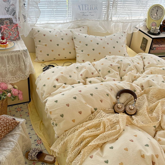 91家纺网 家纺一手货源 找家纺 彩韵家纺 2025新款超柔云感m印花双层纱四件套 同心相印