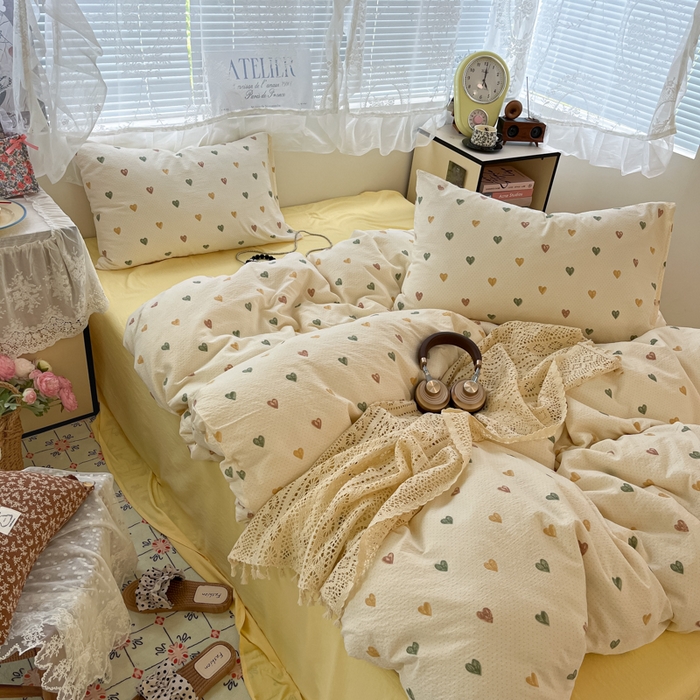 91家纺网 家纺一手货源 找家纺 彩韵家纺 2025新款超柔云感m印花双层纱四件套 同心相印