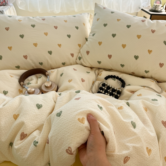 91家纺网 家纺一手货源 找家纺 彩韵家纺 2025新款超柔云感m印花双层纱四件套 同心相印