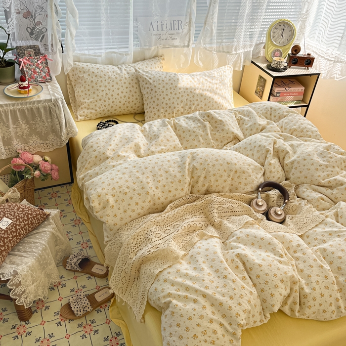 91家纺网 家纺一手货源 找家纺 彩韵家纺 2025新款超柔云感m印花双层纱四件套 星与玫瑰