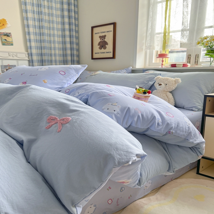 91家纺网 家纺一手货源 找家纺 （总）喜颜 2025新款超柔水洗糯糯棉爆款毛巾绣四件套学生宿舍三件套