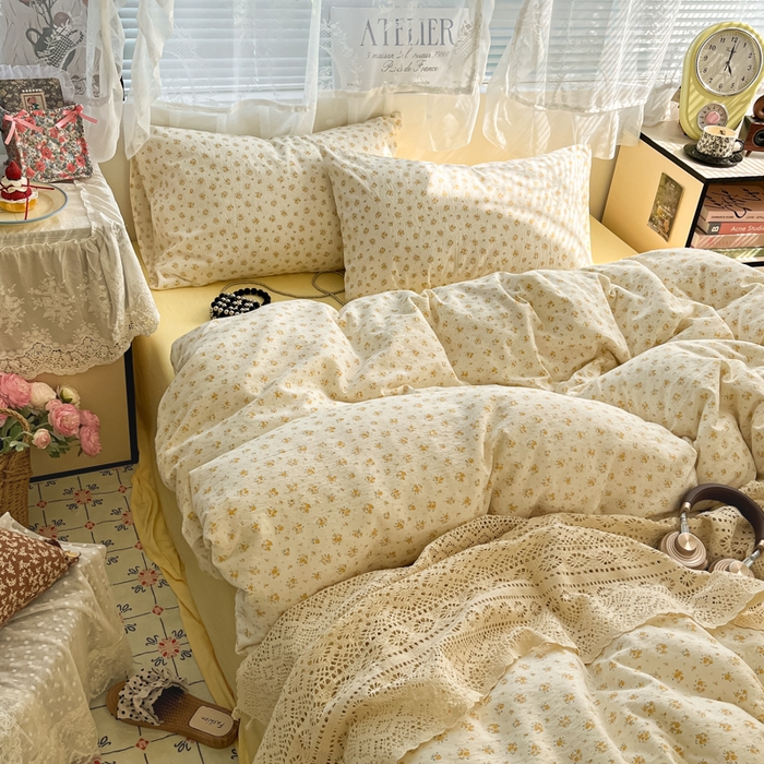 91家纺网 家纺一手货源 找家纺 彩韵家纺 2025新款超柔云感m印花双层纱四件套 星与玫瑰