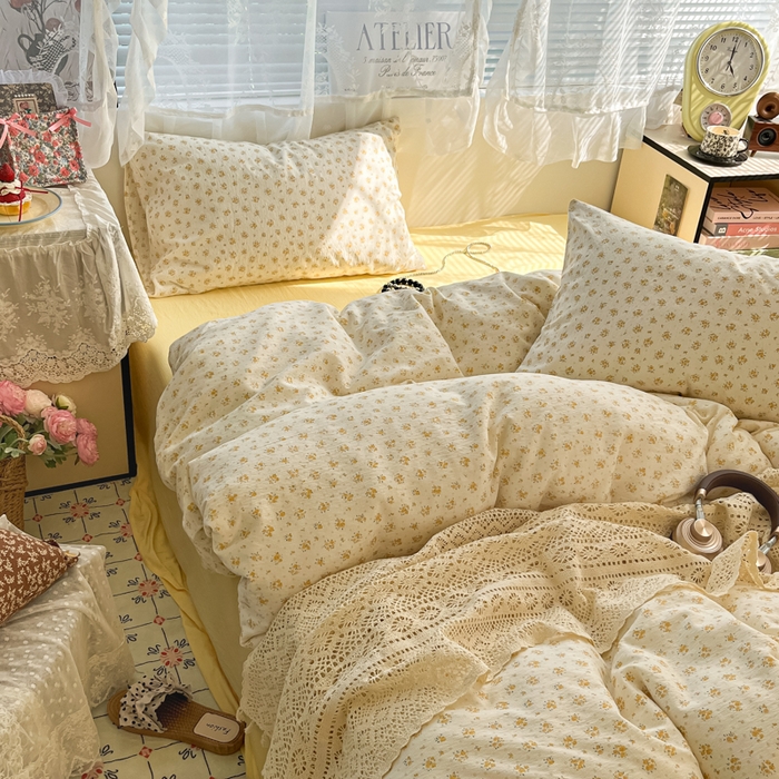 91家纺网 家纺一手货源 找家纺 彩韵家纺 2025新款超柔云感m印花双层纱四件套 星与玫瑰