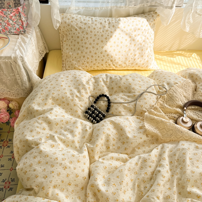 91家纺网 家纺一手货源 找家纺 彩韵家纺 2025新款超柔云感m印花双层纱四件套 星与玫瑰