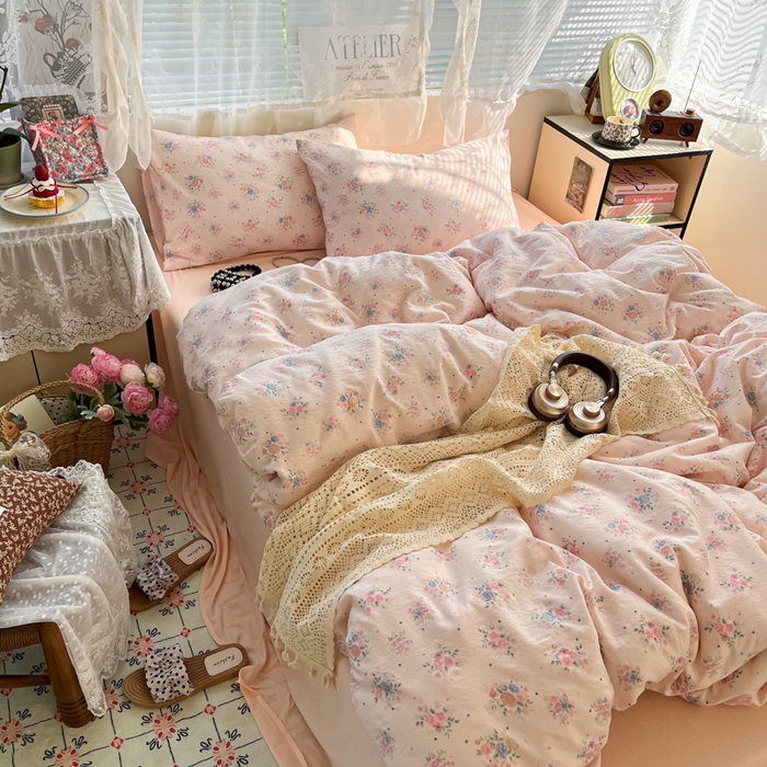 91家纺网 家纺一手货源 找家纺 彩韵家纺 2025新款超柔云感m印花双层纱四件套 艺花束束