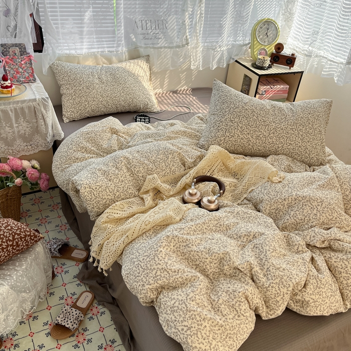 91家纺网 家纺一手货源 找家纺 彩韵家纺 2025新款超柔云感m印花双层纱四件套 枝蔓繁花