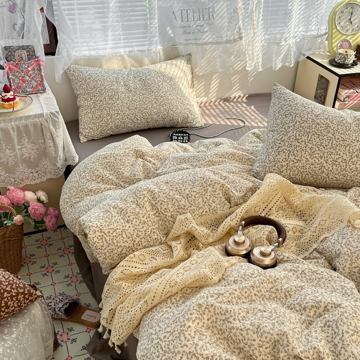 91家纺网 家纺一手货源 找家纺 彩韵家纺 2025新款超柔云感m印花双层纱四件套 枝蔓繁花