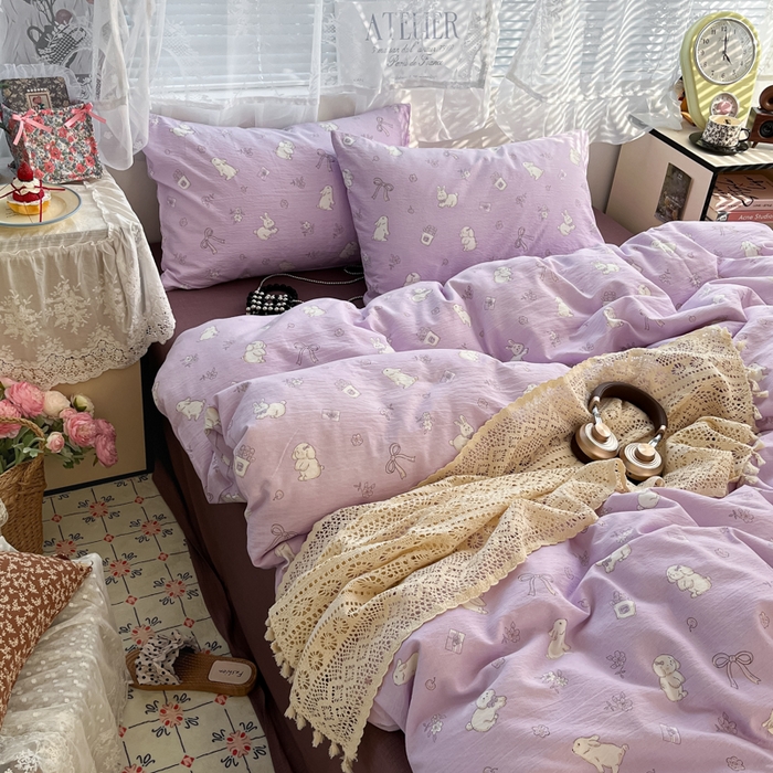 彩韵家纺 2025新款超柔云感m印花双层纱四件套 逐花迷途