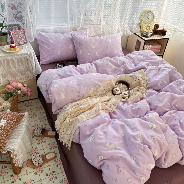 91家纺网 家纺一手货源 找家纺 彩韵家纺 2025新款超柔云感m印花双层纱四件套 逐花迷途