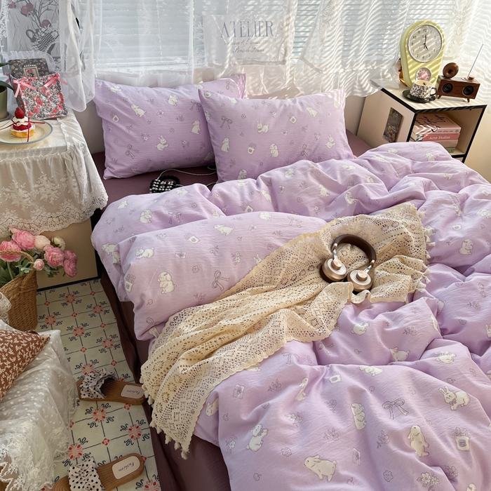 91家纺网 家纺一手货源 找家纺 彩韵家纺 2025新款超柔云感m印花双层纱四件套 逐花迷途