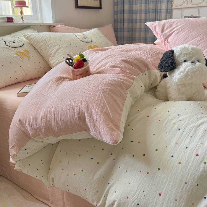 91家纺网 家纺一手货源 找家纺 喜颜 2025新款超柔水洗糯糯棉爆款毛巾绣四件套学生宿舍三件套 家有小熊