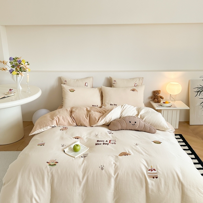 91家纺网 家纺一手货源 找家纺 （总）西西家居2025新款A类超柔有氧双层纱四件套-趣味可颂（券后不低于328）