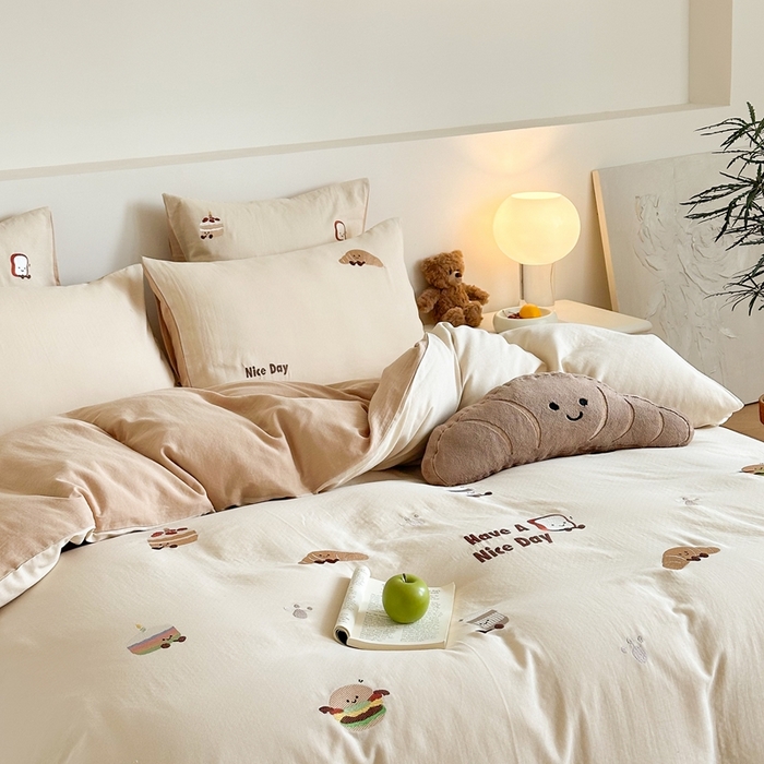 91家纺网 家纺一手货源 找家纺 （总）西西家居2025新款A类超柔有氧双层纱四件套-趣味可颂（券后不低于328）