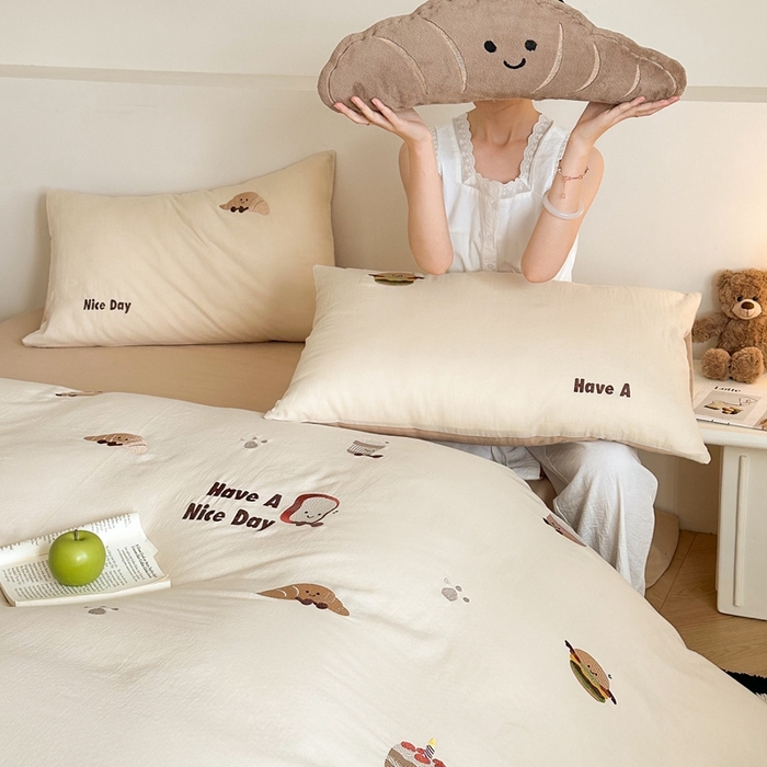 91家纺网 家纺一手货源 找家纺 （总）西西家居2025新款A类超柔有氧双层纱四件套-趣味可颂（券后不低于328）