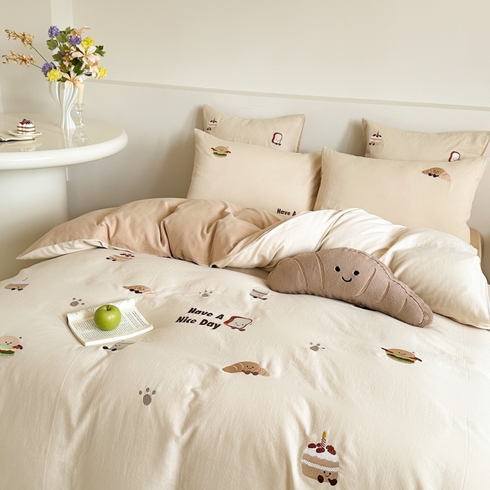 91家纺网 家纺一手货源 找家纺 （总）西西家居2025新款A类超柔有氧双层纱四件套-趣味可颂（券后不低于328）