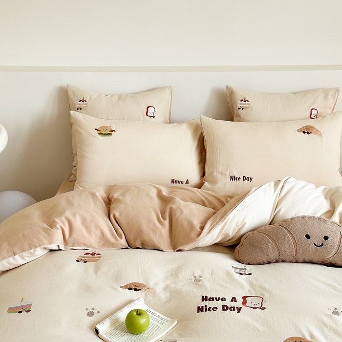 91家纺网 家纺一手货源 找家纺 （总）西西家居2025新款A类超柔有氧双层纱四件套-趣味可颂（券后不低于328）