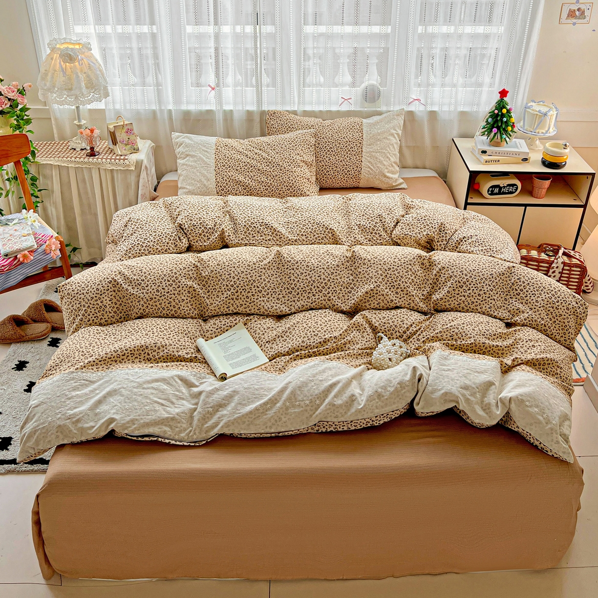 91家纺网 家纺一手货源 找家纺 （总）喜颜 2025新款云感木棉双层纱贴布花边爆款四件套