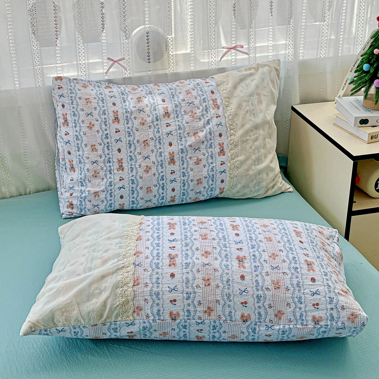 91家纺网 家纺一手货源 找家纺 喜颜 2025新款云感木棉双层纱贴布花边爆款四件套 发式庄园-（贴布花边）