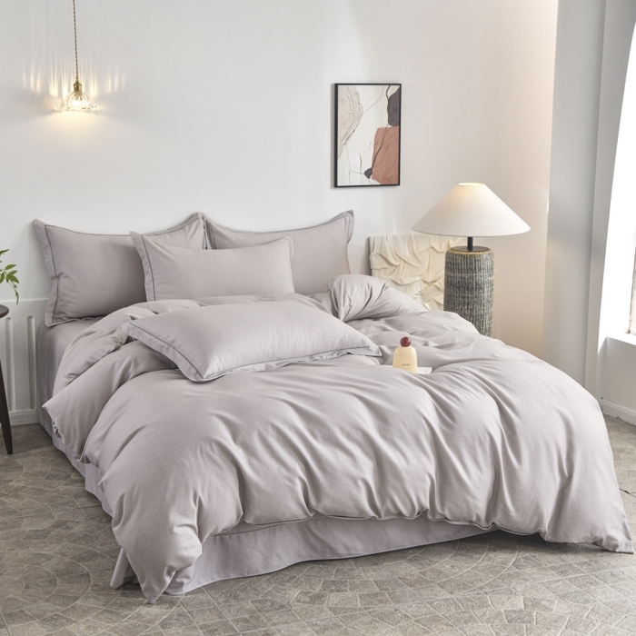 91家纺网 家纺一手货源 找家纺 磨毛世家家纺2025新款金太阳铂金四件套加厚四件套 灰色