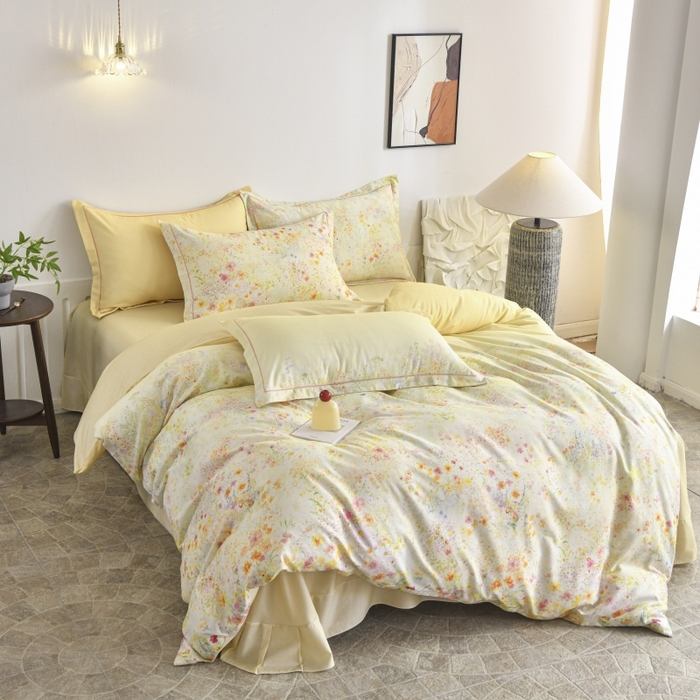 91家纺网 家纺一手货源 找家纺 磨毛世家家纺2025新款金太阳铂金四件套加厚四件套 蔓丘-黄