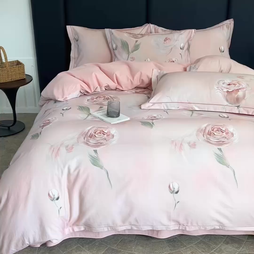 91家纺网 家纺一手货源 找家纺 磨毛世家家纺2025新款金太阳铂金四件套加厚四件套 花开艳丽