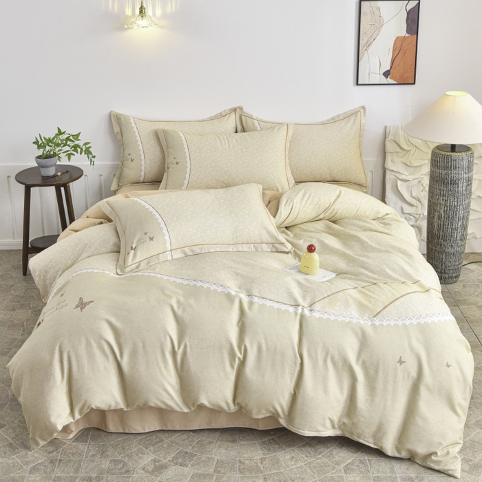 91家纺网 家纺一手货源 找家纺 磨毛世家家纺2025新款金太阳铂金四件套加厚四件套 花香蝶自来