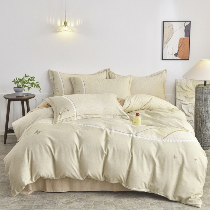 91家纺网 家纺一手货源 找家纺 磨毛世家家纺2025新款金太阳铂金四件套加厚四件套 花香蝶自来