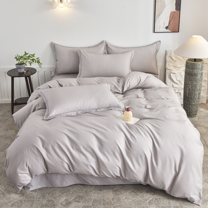 91家纺网 家纺一手货源 找家纺 磨毛世家家纺2025新款金太阳铂金四件套加厚四件套 灰色